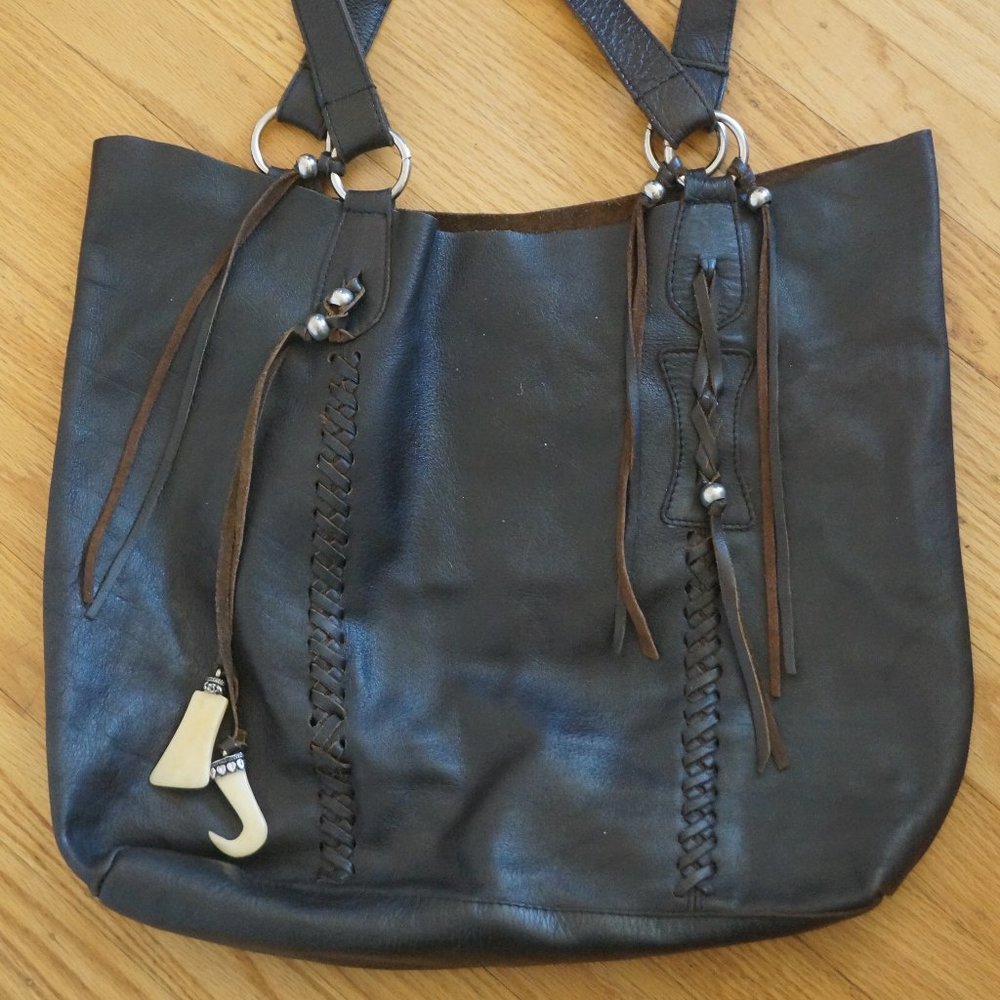 RAZ Vintage Leather Fringe Hobo Bag